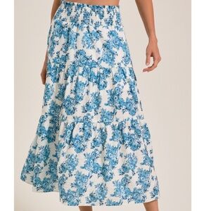 Altar’d State Mia skirt Floral Blue and White Maxi Midi smocked